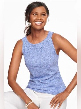 Talbots Blue/White Womens Sz XL Sleeveless Textured Knit Tank Top Summer Wear